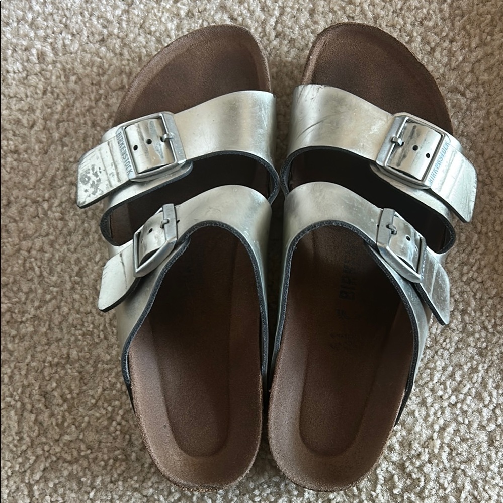 Birkenstock Silver Brown Sandals with Two-Strap Design used